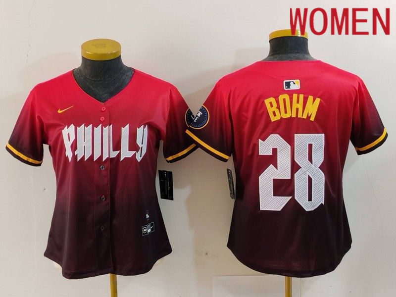 Women Philadelphia Phillies #28 Bohm Red City Edition 2024 Nike MLB Jersey style 1